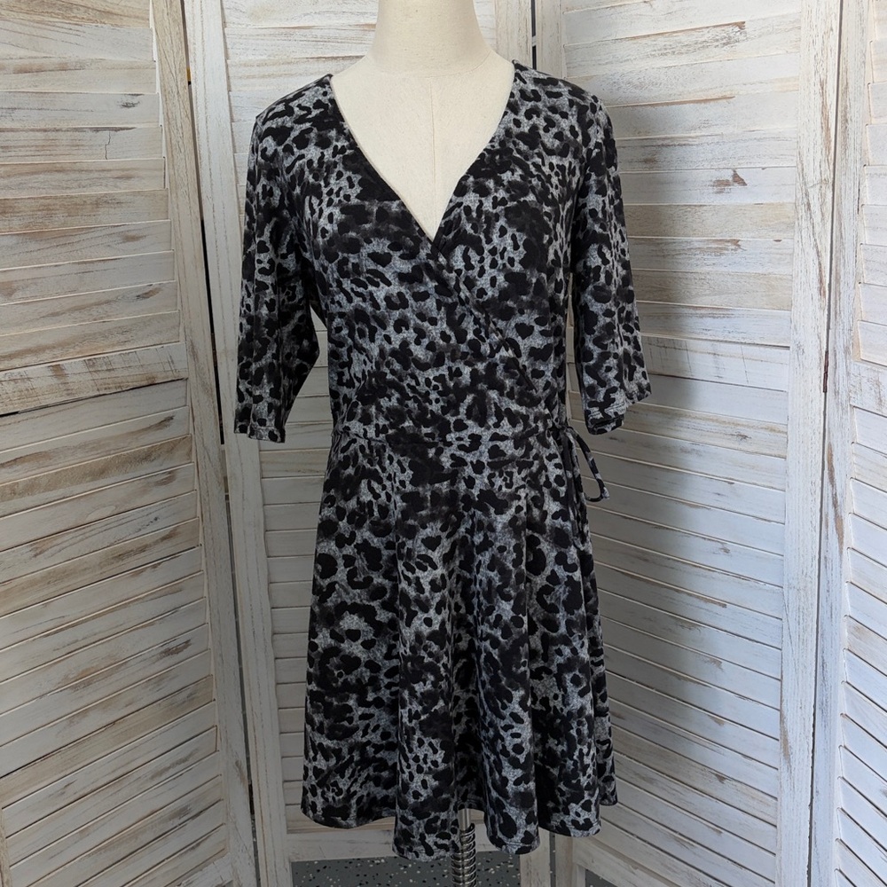 Fortune+Ivy V-Neck Faux Wrap Animal Print Dress